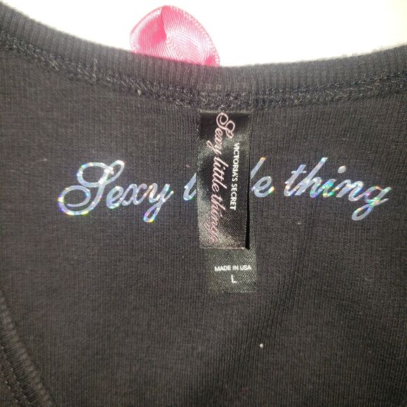 VICTORIAS SECRET Sexy Little Thing Black Ribbed Tank Top Womens Size Large - Picture 4 of 7